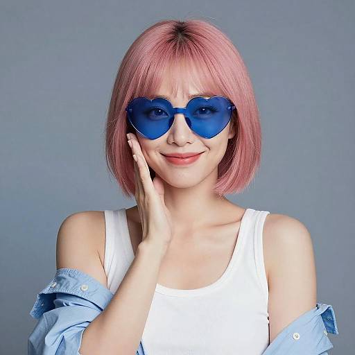 Playful Asian Woman with Pink Bob