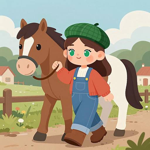 Charming Girl and Her Horse on a Trail