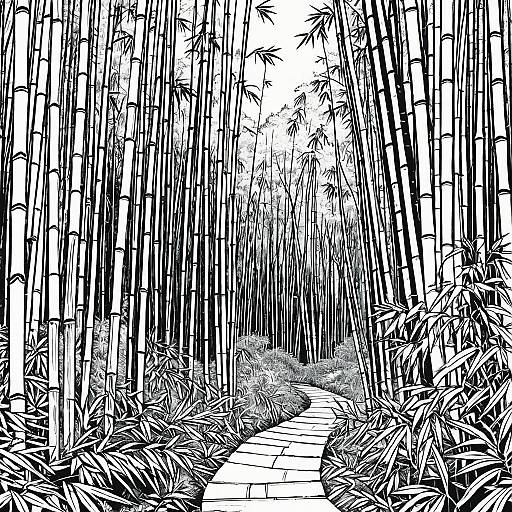 Intricate Japanese Bamboo Forest Coloring Page