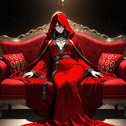 Seductive Arcane Elementalist on Velvet Sofa