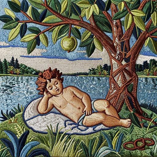 Serene Cherub Beneath Tree of Life