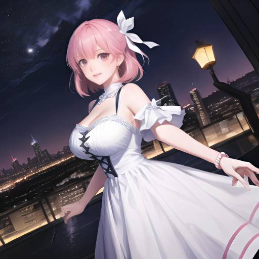 Night Cityscape: Aesthetic Anime Girl