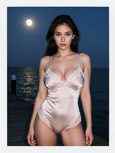 Athletic Woman in Silk Chemise Under Moonlight