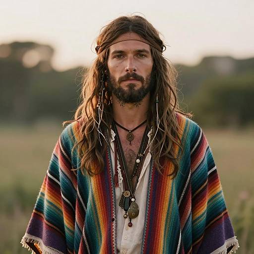 Man in Colorful Hippie Costume Outdoors