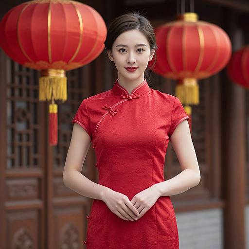 Asian Woman in Red Qipao