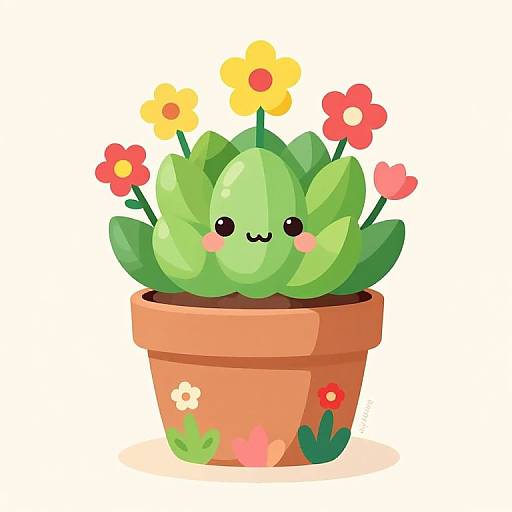Kawaii Succulent with Colorful Flowers