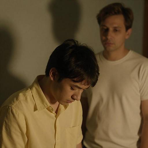 Tense Moment in Dimly Lit Room