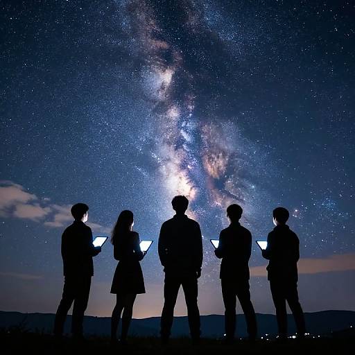 Silhouettes Under Vibrant Milky Way Sky