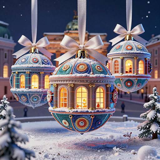 3D Vivid Winter Ornaments Glitch Art