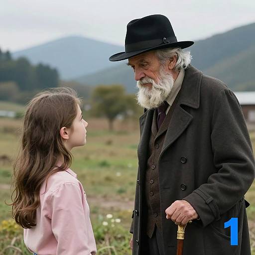 Old Man and Young Girl in Outdoor Setting