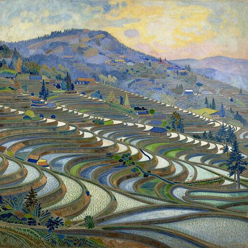Monet Meets Ukiyo-e: Rice Terraces Dawn