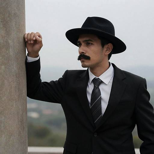 Serious Man in Black Suit by Mountains