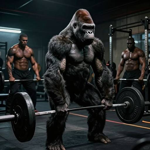 Muscular Gorilla Lifting in Noir Gym