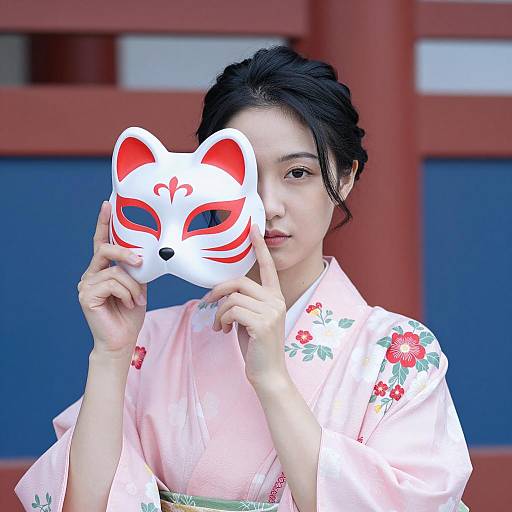 Elegant Asian Woman in Floral Kimono