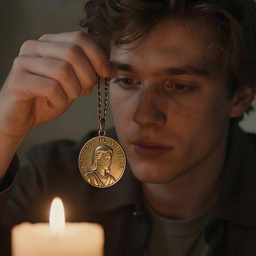 Intense Portrait of Young Man with Medallion