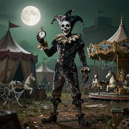 Moonlit Harlequin with Clockwork Watch