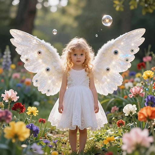 Many-Eyed Angel in Vibrant Garden