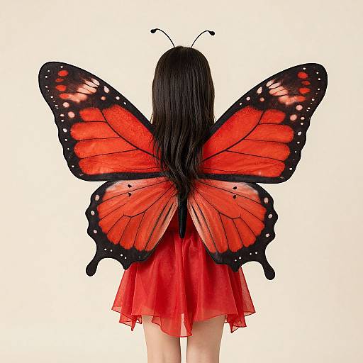 Girl Wearing Red Butterfly Wings