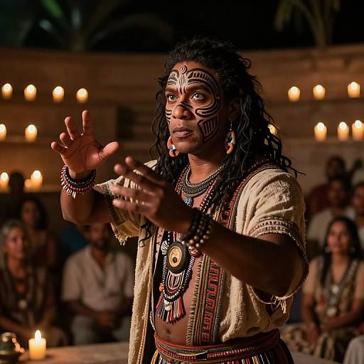 Photorealistic Tribal Performer in Candlelit Amphitheater