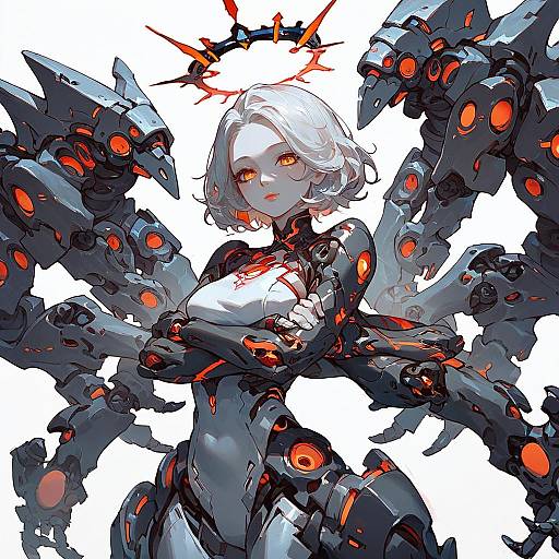 White-Haired Anime Mech Girl