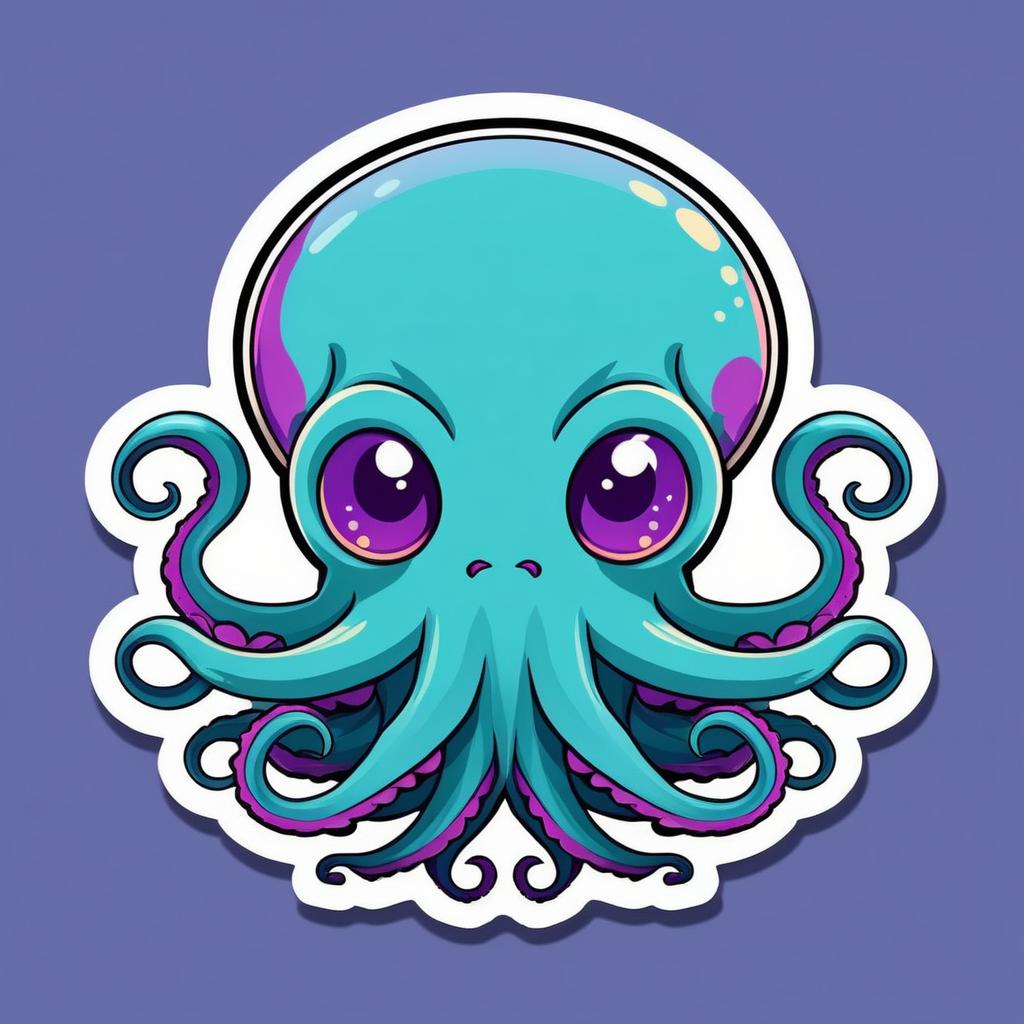 Adorable Androgynous Octopus Cartoon Sticker