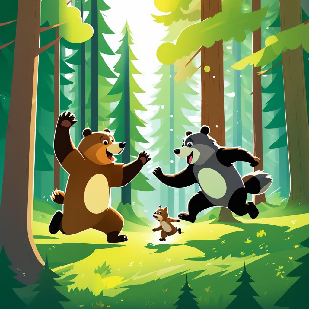 Playful Bear and Raccoon Cartoon Battle