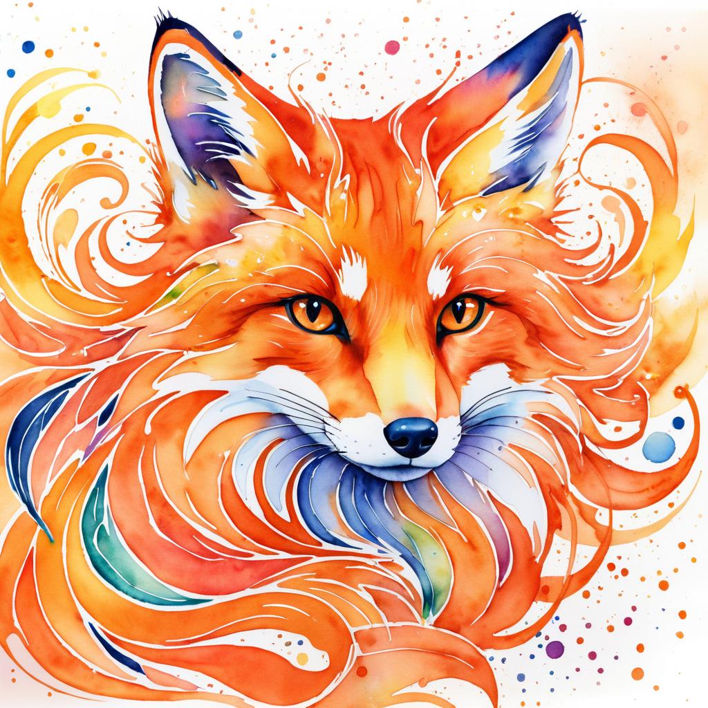 Dreamy Orange Fox in Vibrant Watercolour