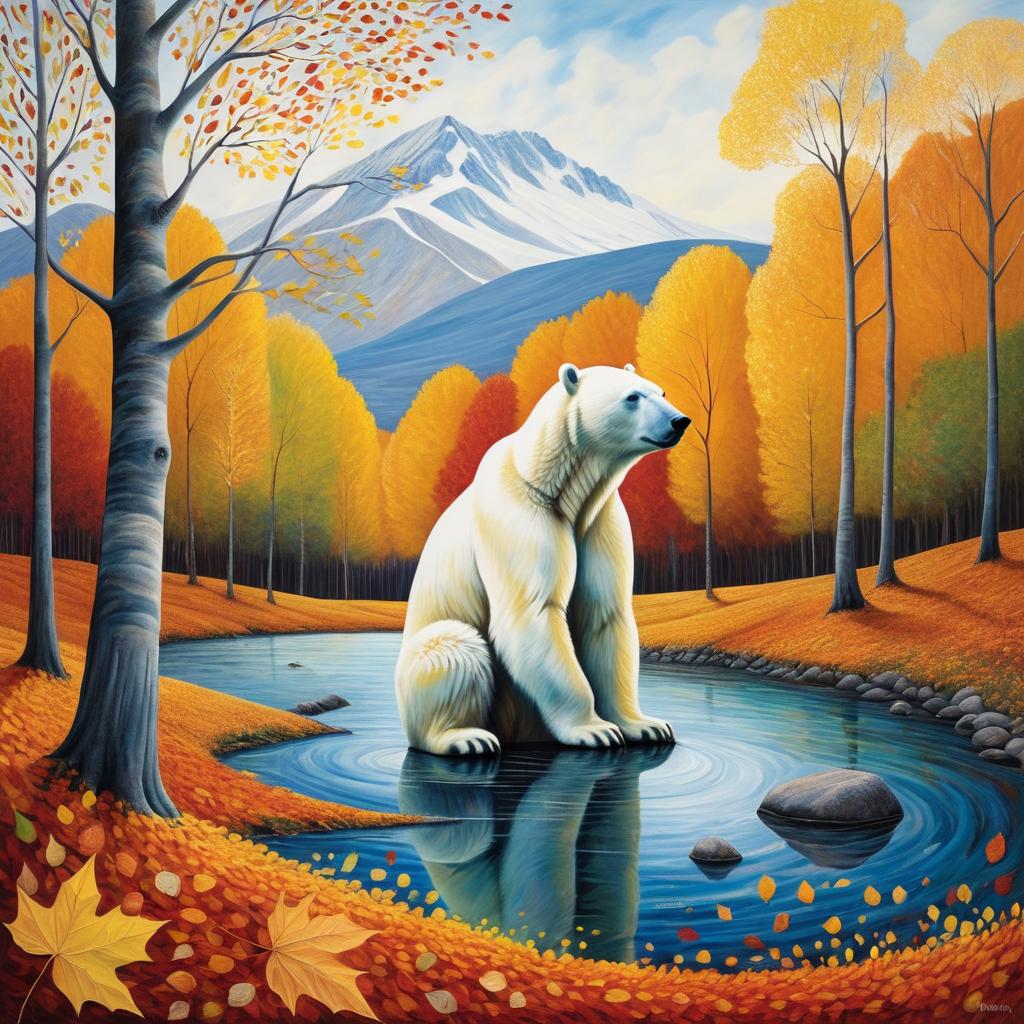 Surreal Polar Bear Painting Autumn Scenery