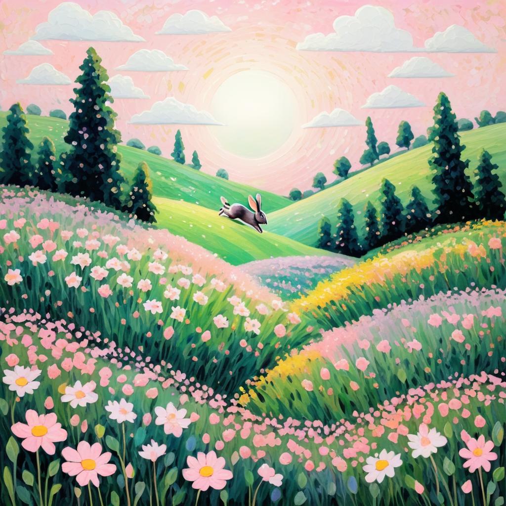 Whimsical Rabbit in Flower Field