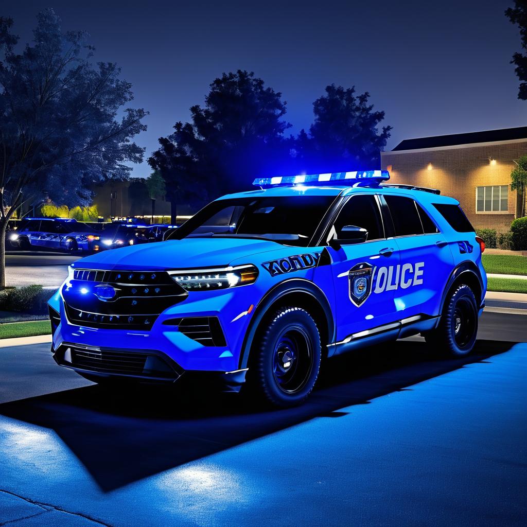 Night Scene: Blue Police SUV with Sirens