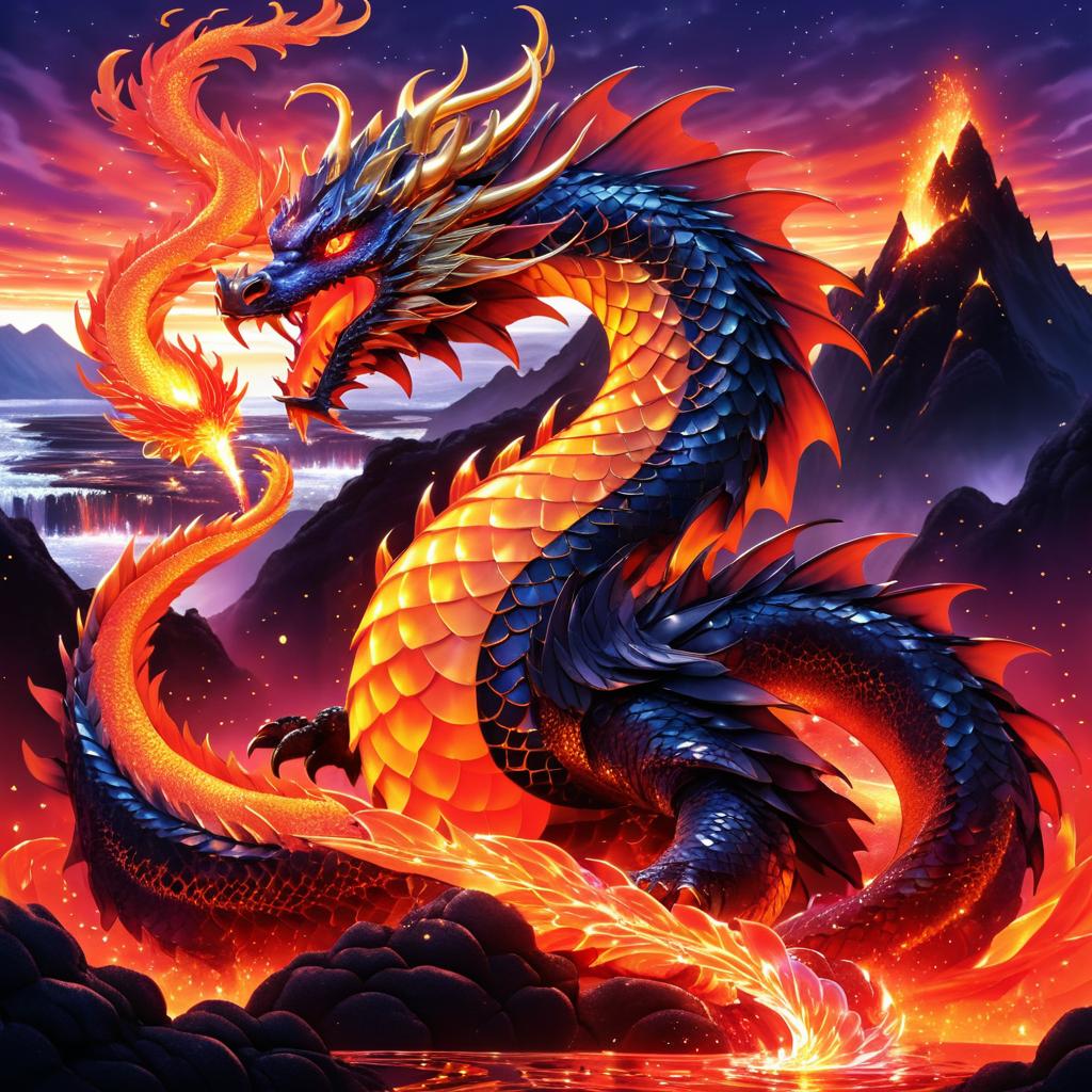 Fierce Dragon in Volcanic Fantasy Landscape