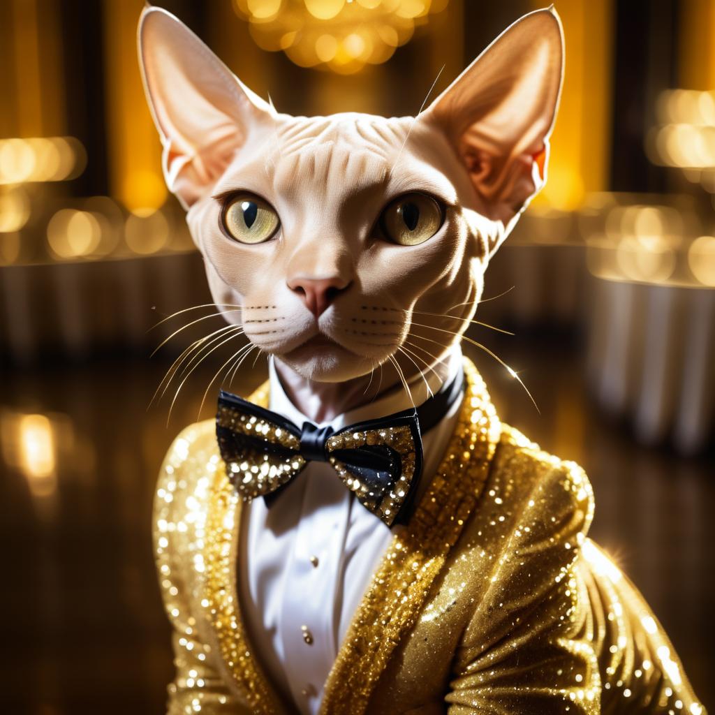 Elegant Sphynx Cat in Ballroom Setting