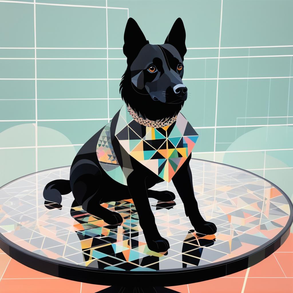 Charming Black Dog on Glass Table