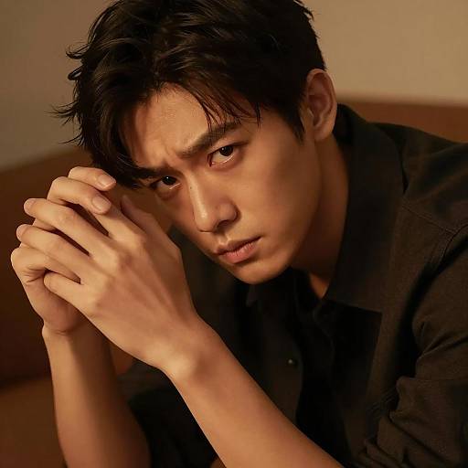 Intense Young Man in Warm Lighting