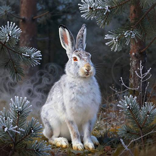 Radiant Snow Hare in Symmetrical Forest
