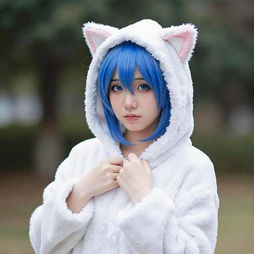 Woman in Cat Costume with Blue Hair