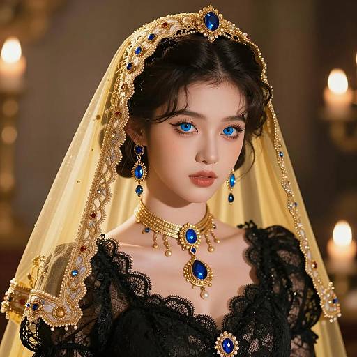 Elegant Anime Portrait with Veil and Jewelry