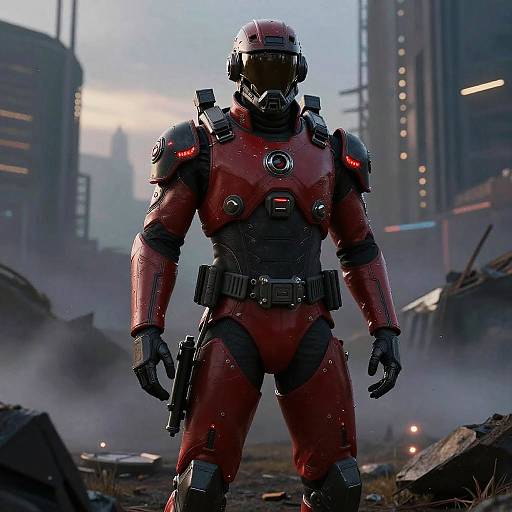 Futuristic Soldier in Red-Black Armor