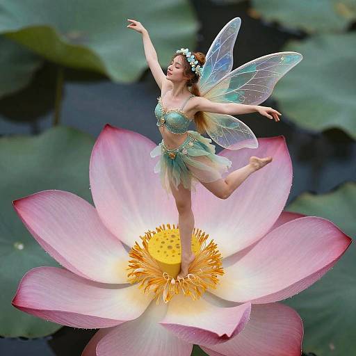 Realistic Fairy Dancing on Flower Petal