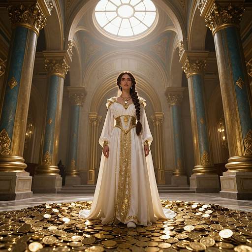 Regal Woman Amidst Vault of Gold