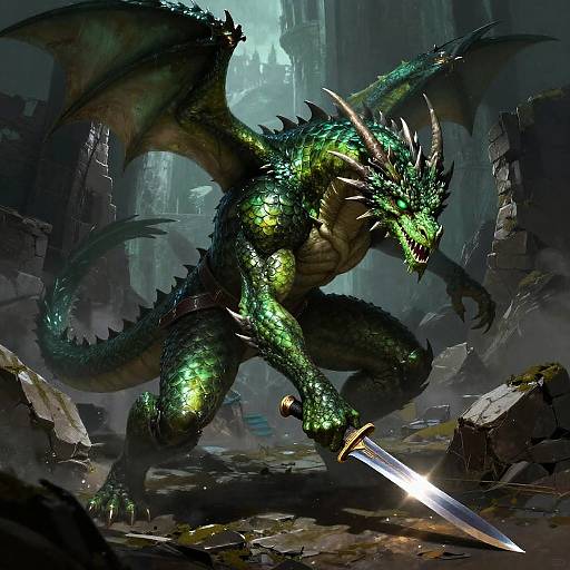 Green Dragonborn Rogue in Ruined Castle