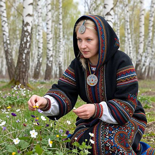 Slavic Woman in Spring Forest