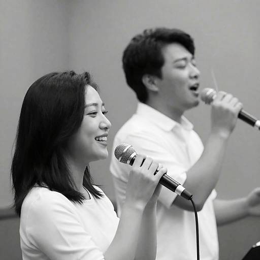 Candid Black and White Singing Duo