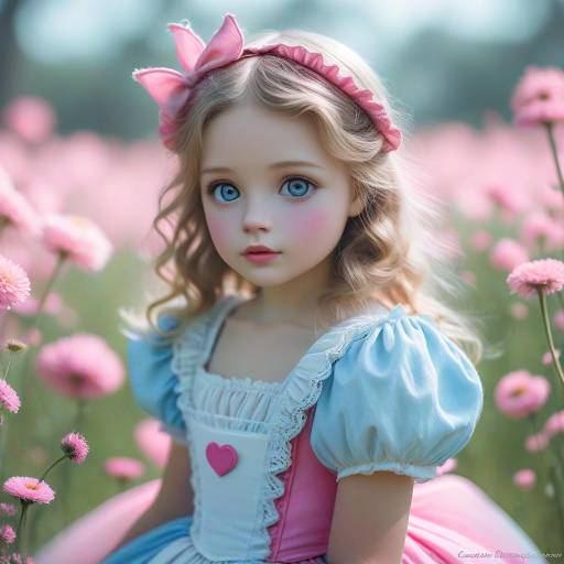 Little Girl in Pink Dress with Bunny Ears Headband