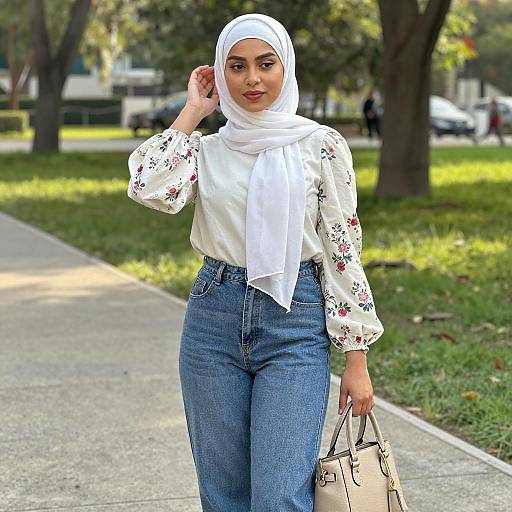 Young Woman in White Hijab Outdoors