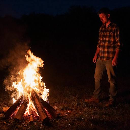Plaid Shirt Night Campfire Portrait