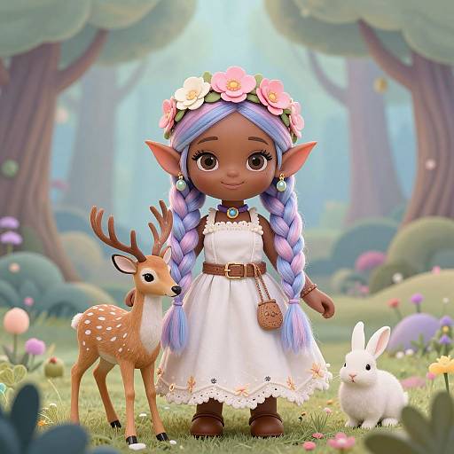 Enchanting African Elf in Pastel Forest