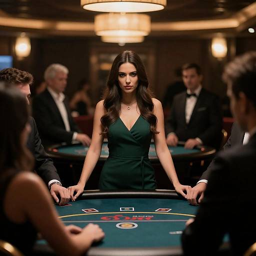 Mysterious Woman at Dimly Lit Casino Bar