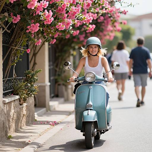 Blonde Woman on Teal Vespa Ride