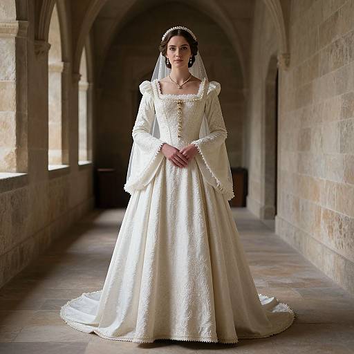 Medieval Wedding Dress in Hallway